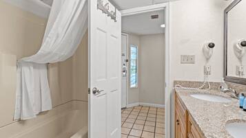 Eco-friendly toiletries, hair dryer, towels