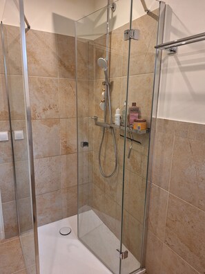 Shower, eco-friendly toiletries, hair dryer, soap