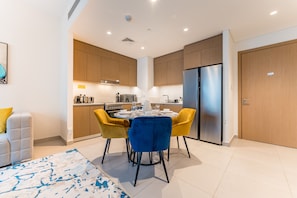 Fridge, microwave, oven, electric kettle