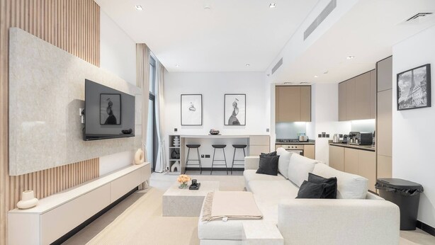 Living room - Spacious 1bedroom, Burj Views, Infinity Pool & Jacuzzi (Dubai)
