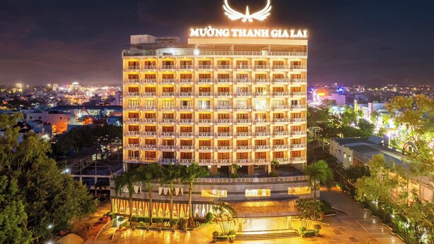 A multi-story hotel with a prominent sign reading "MUÔNG THANH GIA LAI" and a winged logo above the entrance. - Muong Thanh Grand Gia Lai (Pleiku)