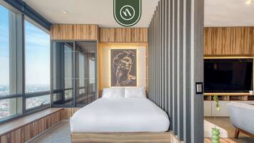 1 bedroom, desk, iron/ironing board, travel crib