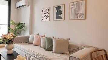 Apartment | Living area | 30-inch flat-screen TV with cable channels, TV