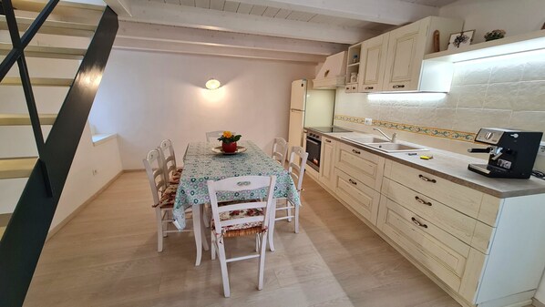 Fridge, oven, coffee/tea maker, electric kettle