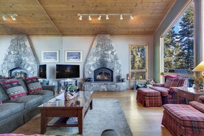 TV, fireplace, DVD player, stereo