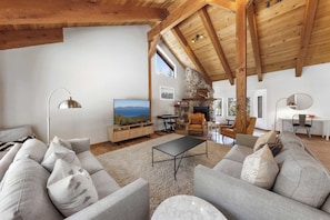TV, fireplace, DVD player - Bright & Modern Cabin | Luxury Home in Carnelian Bay! (Carnelian Bay)
