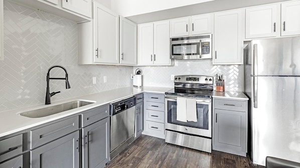 Fridge, dining tables