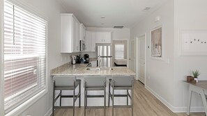 Fridge, dining tables
