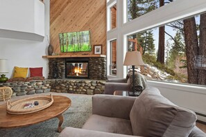 TV, fireplace