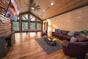 Smart TV, fireplace, video games, DVD player