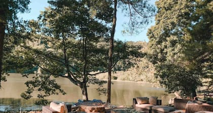 Two lakefront cabins next door