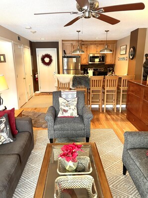 Fireplace - Ski in/out @Base Lodge at  Clock tower,Okemo. Building B  Ground Level sleeps 6 (Ludlow)