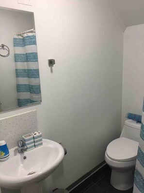 Dusche, Haartrockner, Handtücher, Seife