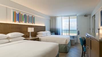 Hypo-allergenic bedding, in-room safe, blackout curtains