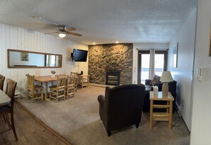 TV, fireplace, DVD player, table football