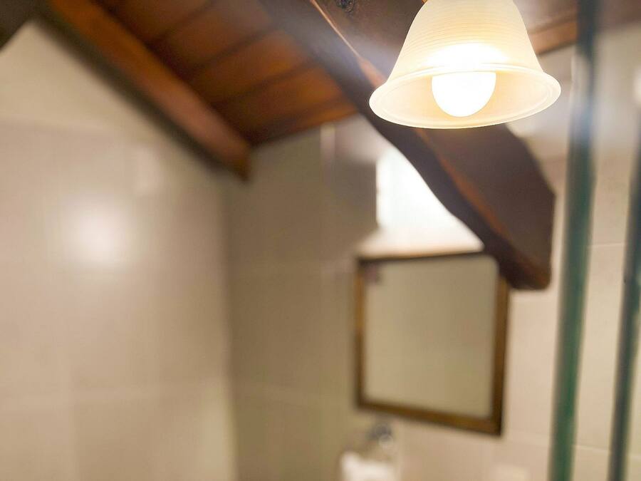 A bathroom with a toilet, sink, and mirror.