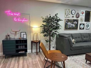 TV connectée, cheminée, livres