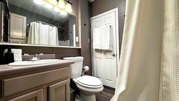 Secador de pelo, toallas, jabón, shampoo