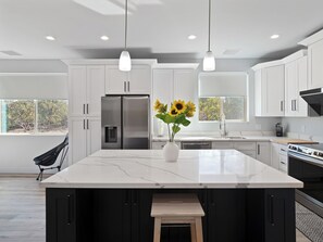 Fridge, microwave, stovetop, dishwasher