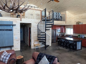 Smart TV, fireplace, video games, DVD player