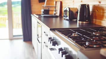 Fridge, oven, electric kettle, cookware/dishes/utensils