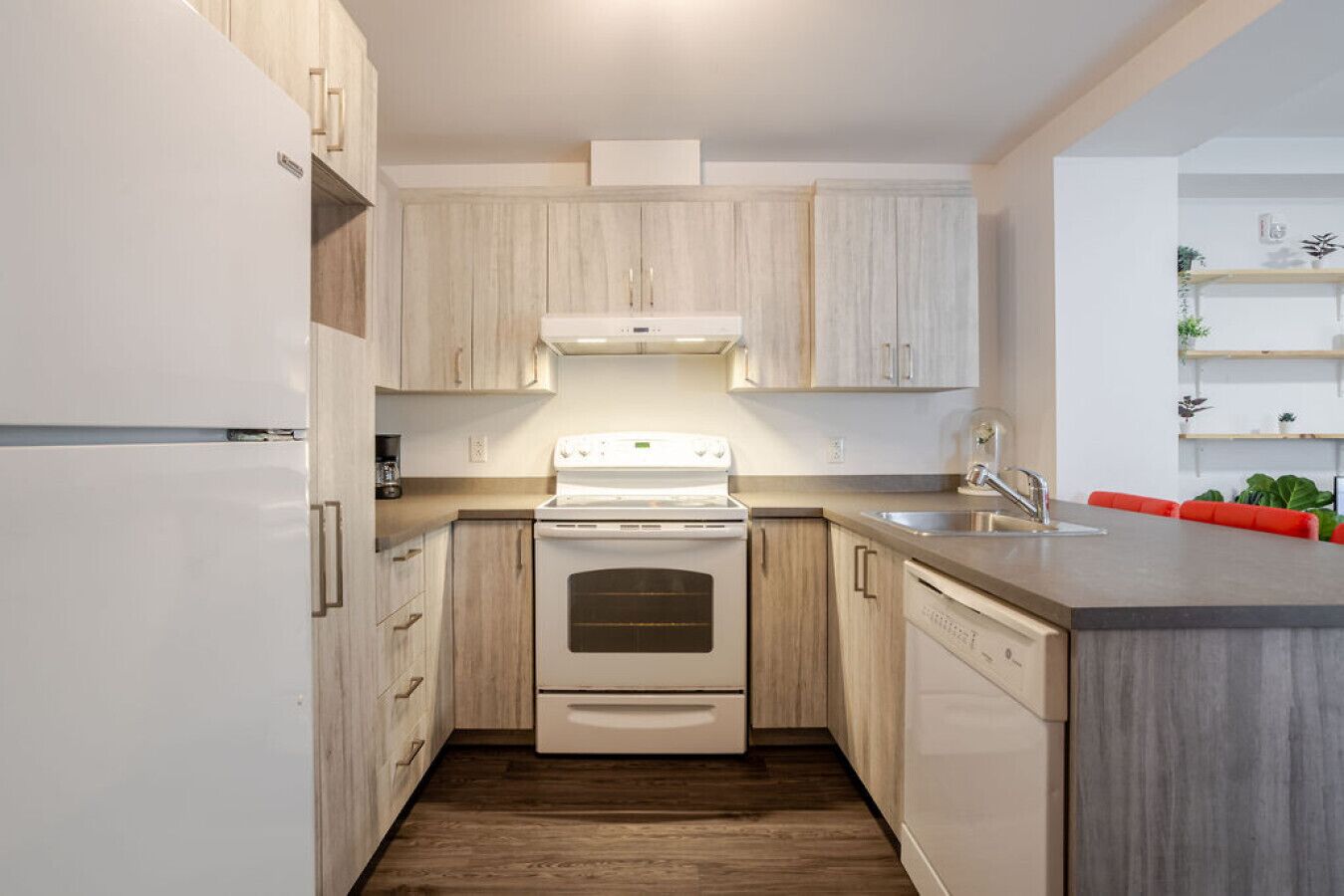 Frigorífico, microondas, horno y placa de cocina