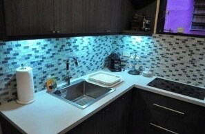 Fridge, microwave, coffee/tea maker, toaster