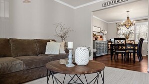 Smart TV, fireplace, DVD player, books