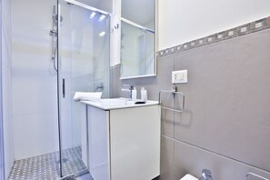 Shower, hair dryer, bidet, towels