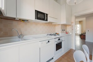 Fridge, stovetop, dishwasher, electric kettle