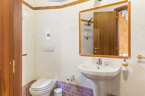 Shower, hair dryer, bidet, towels