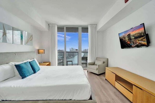 1 bedroom, iron/ironing board, travel crib, bed sheets