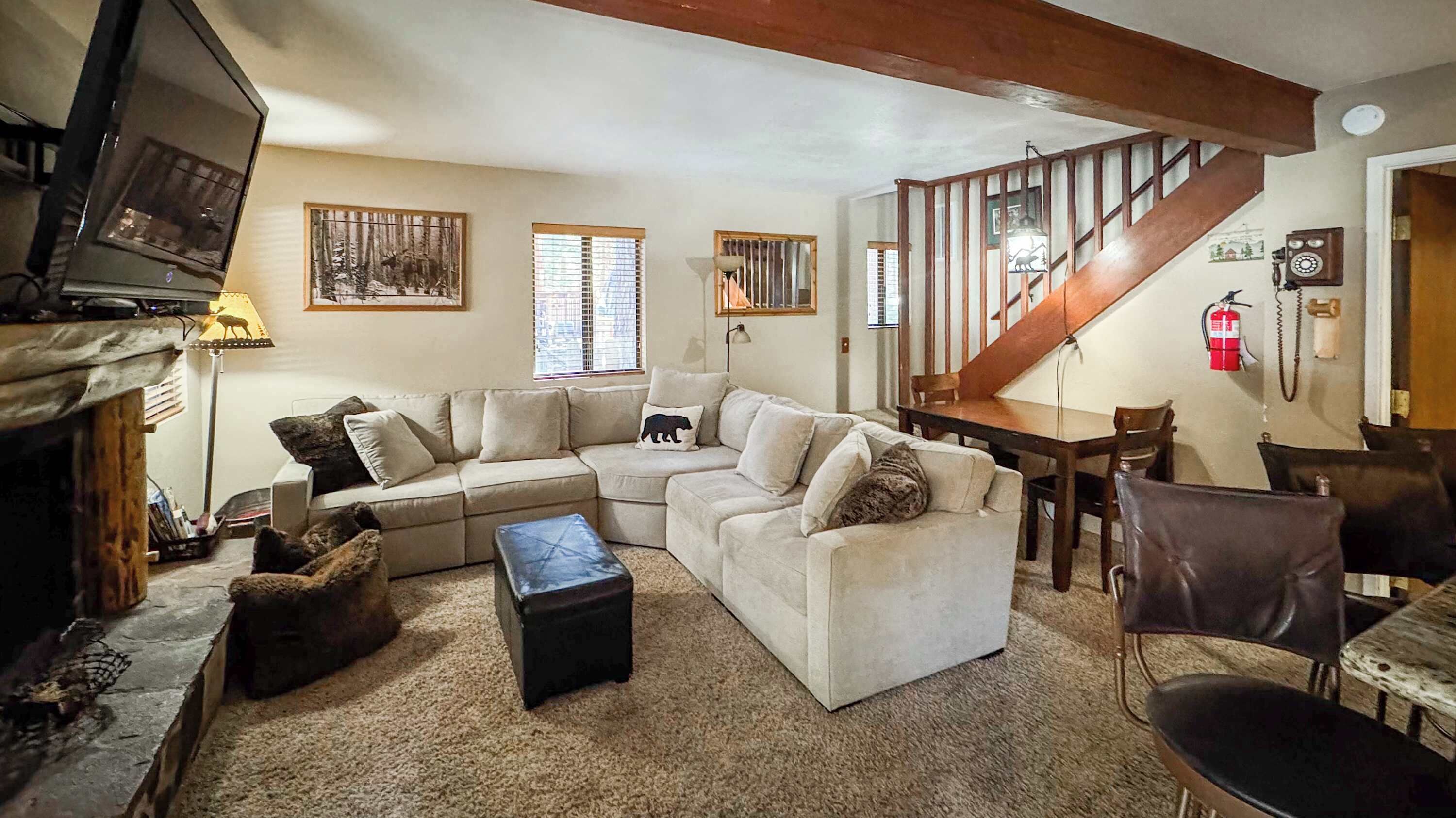 TV, fireplace