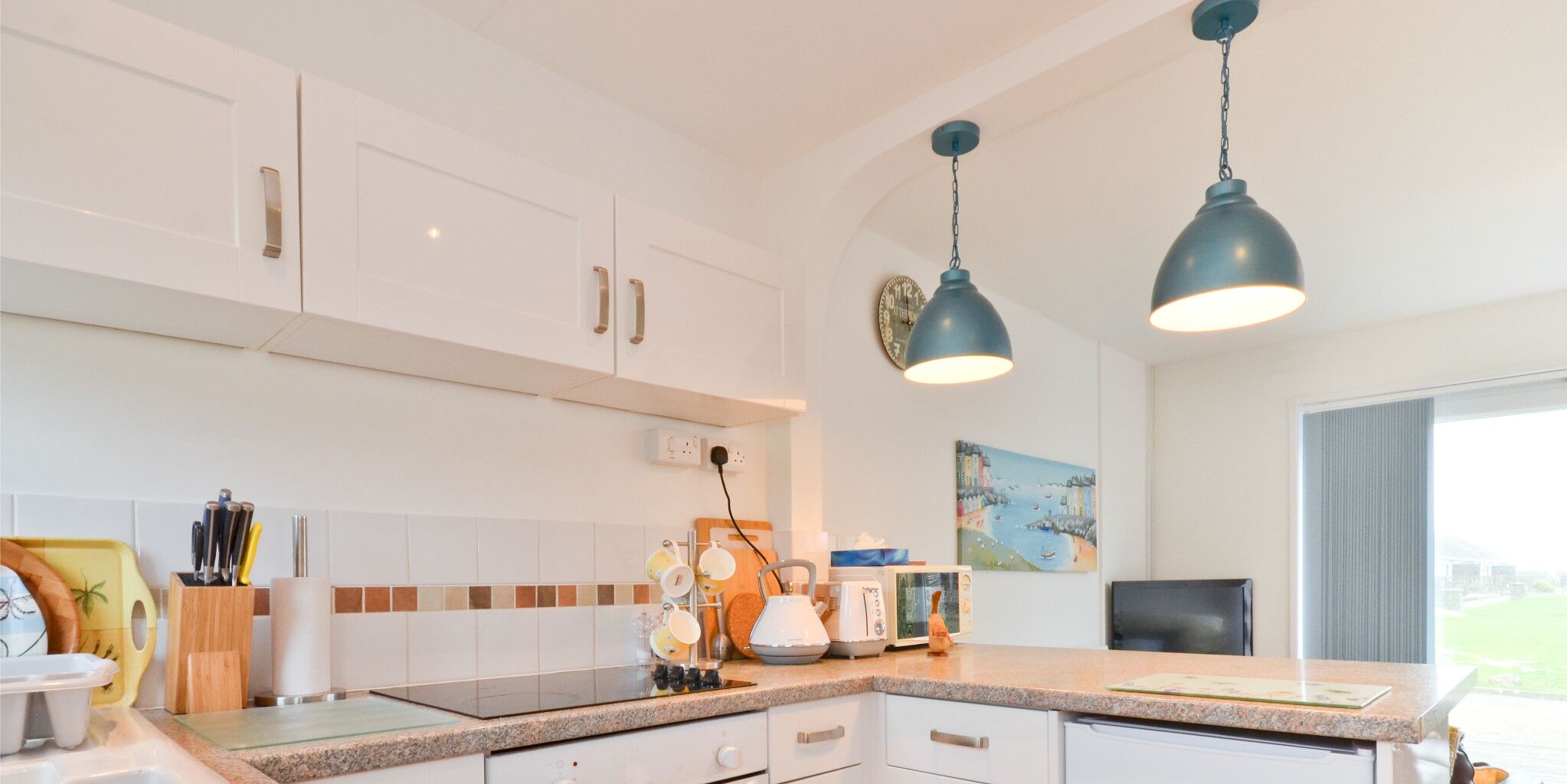 Fridge, microwave, oven, electric kettle