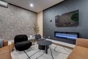 TV, fireplace, foosball
