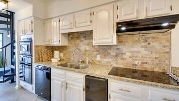 Fridge, microwave, dishwasher, coffee/tea maker
