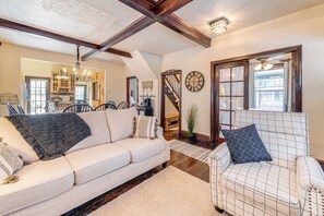 TV, fireplace, DVD player, books - Historical Dtwn Loveland Home w/ Wraparound Porch! (Loveland)