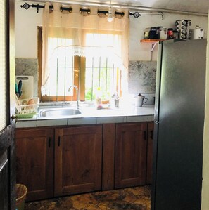 Frigorífico, microondas, horno y placa de cocina