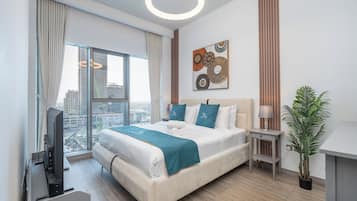 1 bedroom, desk, laptop workspace, iron/ironing board