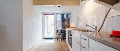 Fridge, stovetop, cookware/dishes/utensils