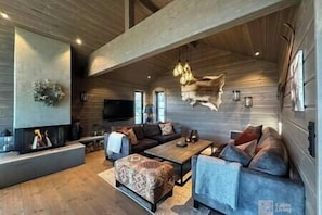 TV - Modern cabin at Høgevarde panoramic view, fireplace and EV charger (Flå)