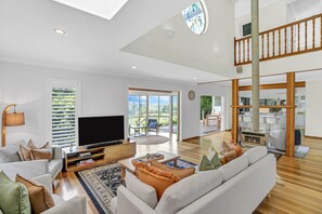 Smart TV, fireplace, DVD player, books