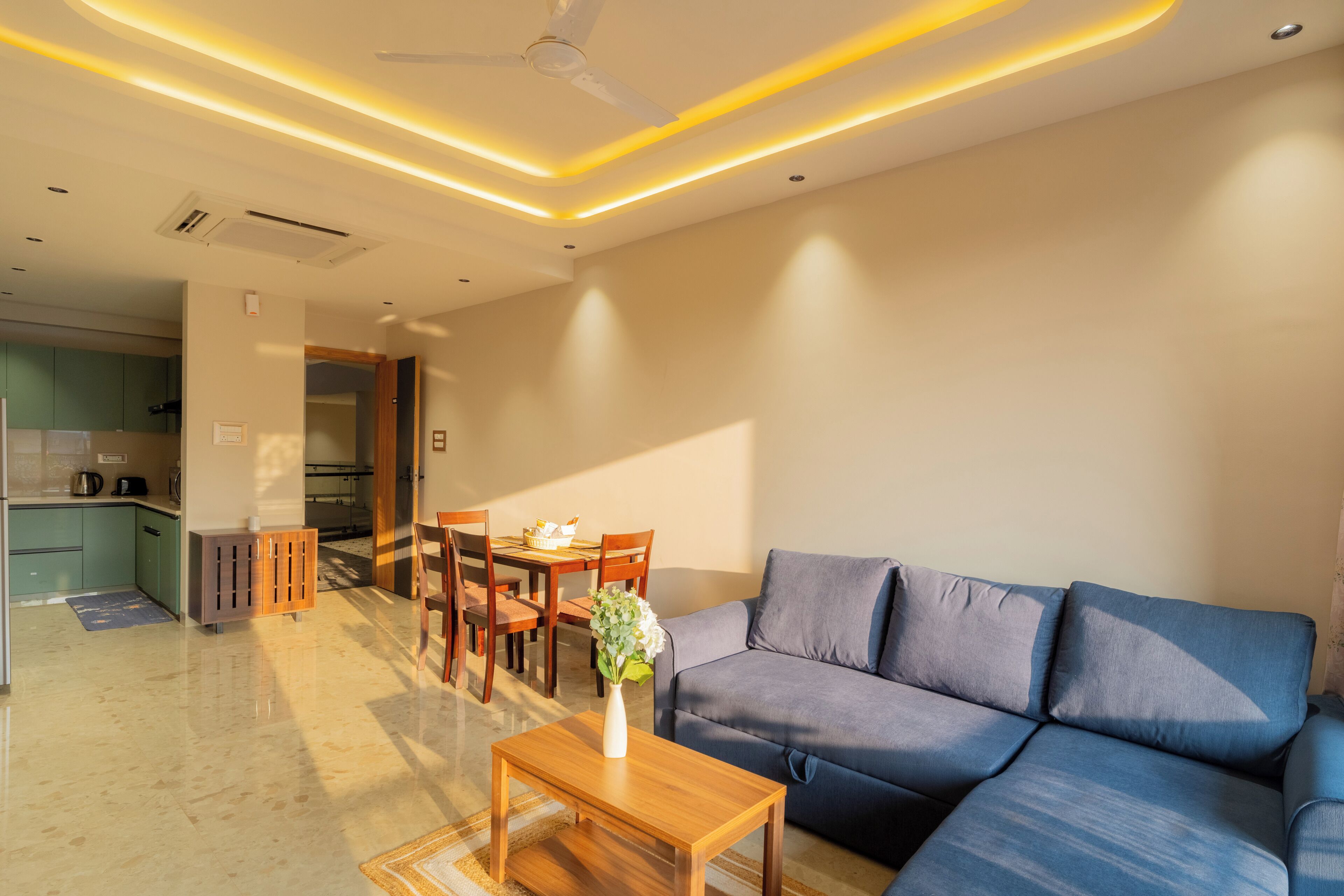 Apartment, 1 King Bed, Balcony, City View | Living area | Flat-screen TV