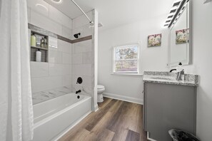 Hair dryer, bidet, towels, soap