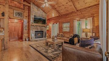 Smart TV, fireplace, video games, books