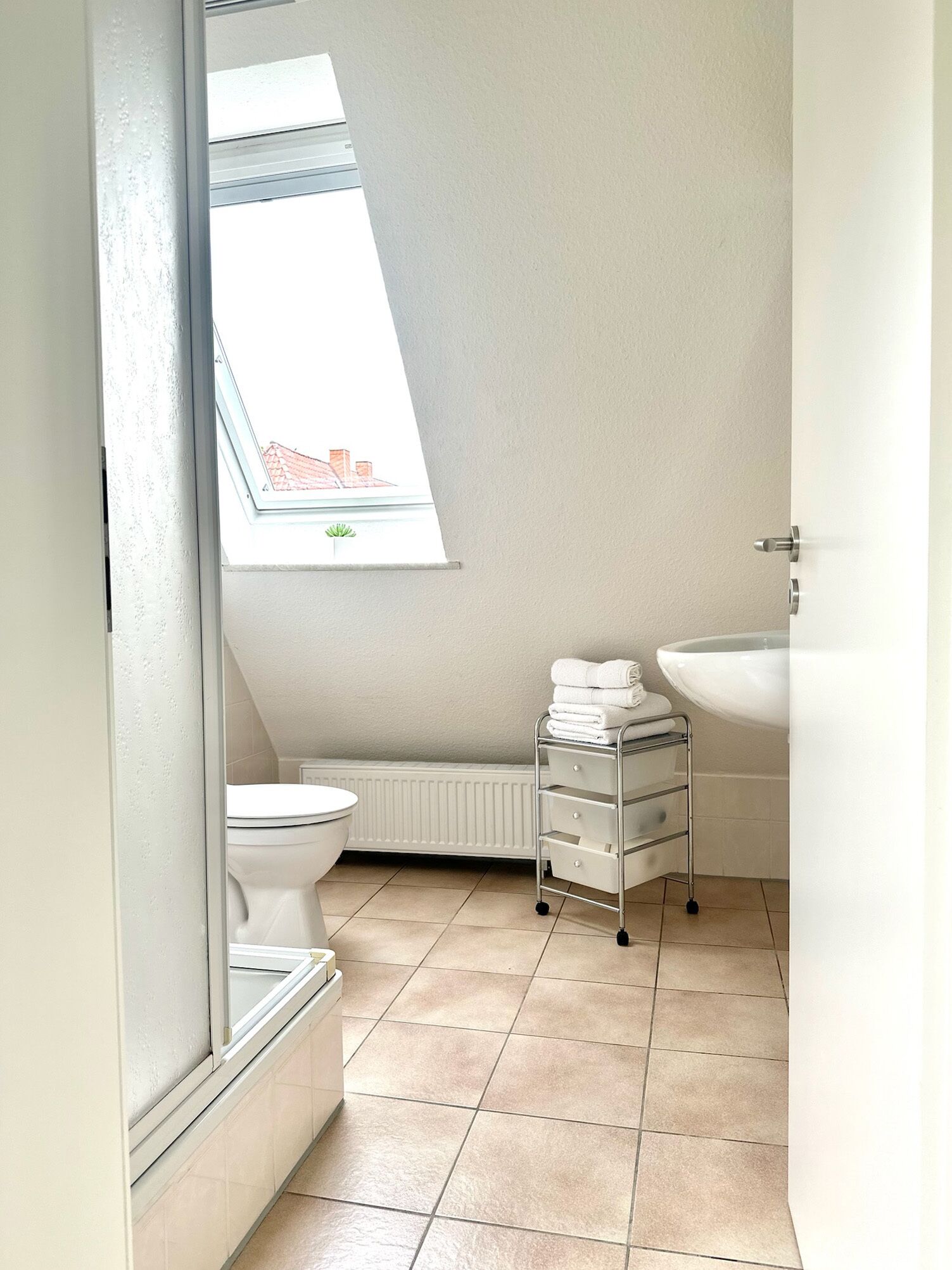 Dusche, Haartrockner, Handtücher, Seife