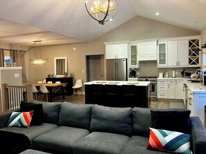 Smart TV, fireplace, video games, DVD player