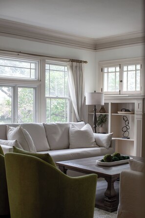 Smart TV, chimenea y libros 