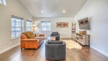 TV connectée, cheminée, jeux vidéo, lecteur de DVD