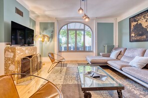 Télévision, cheminée, jeux vidéo, lecteur de DVD